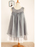 Gray Chiffon Beach Wedding Flower Girl Dress With Ivory Flowers